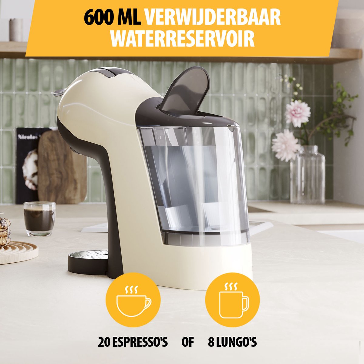 Koffiemachine met 600 ml verwijderbaar waterreservoir