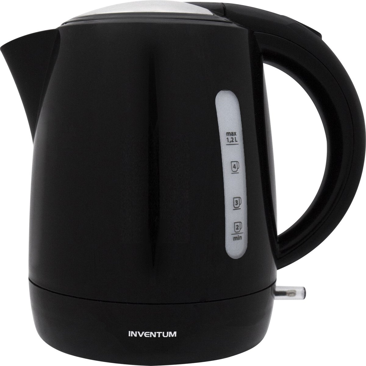 Zwarte elektrische waterkoker met handvat en tuit.