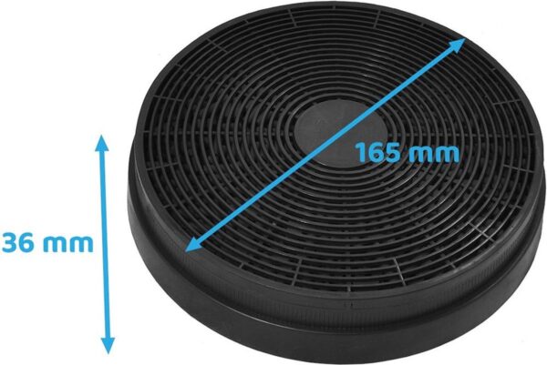 Rond koolstoffilter met afmetingen 165x36 mm