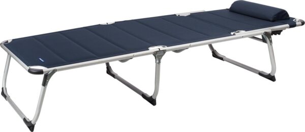 Opvouwbaar blauw campingbed met kussen