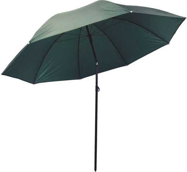 Groene parasol met zwarte steel.