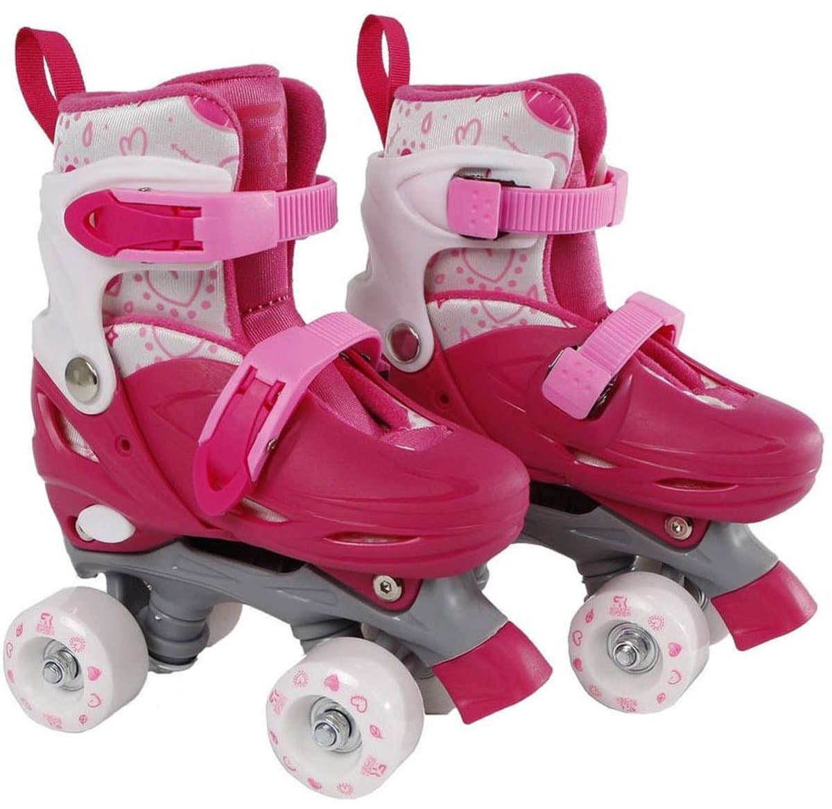Roze kinderrolschaatsen met hartjesontwerp