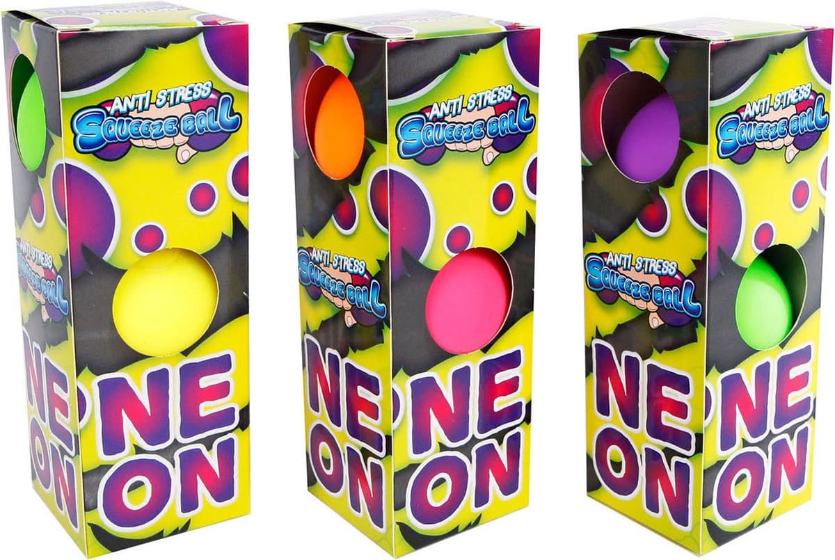 Neon antistress knijpballetjes in kleurrijke verpakking