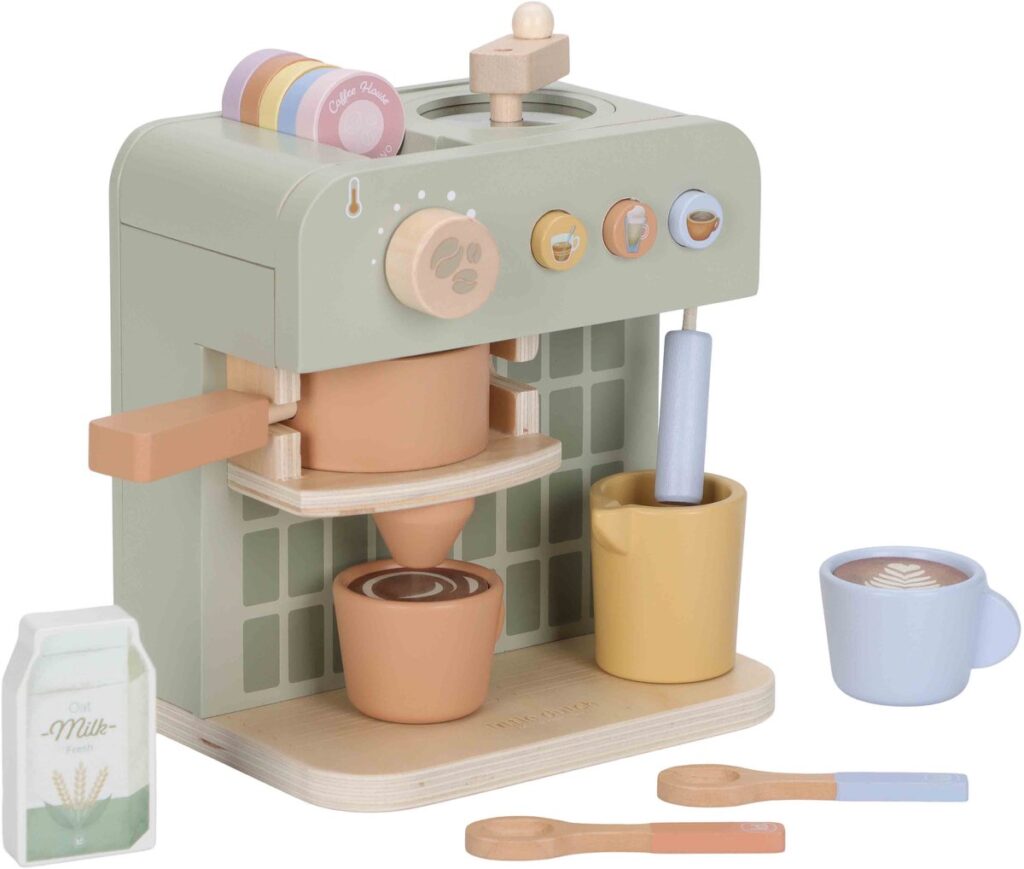 Machine à café jouet pour enfants avec accessoires.