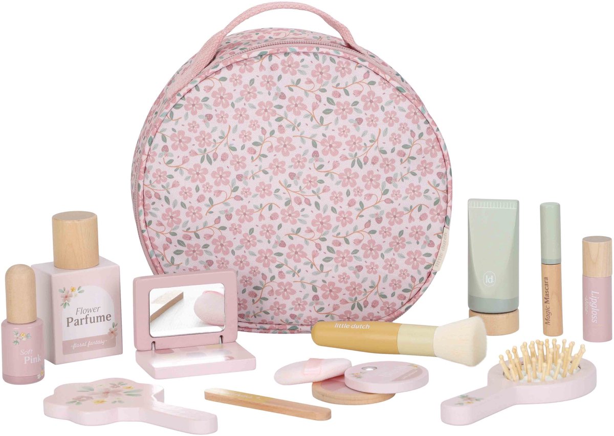 Roze kinder make-up set met bloemen toilettas