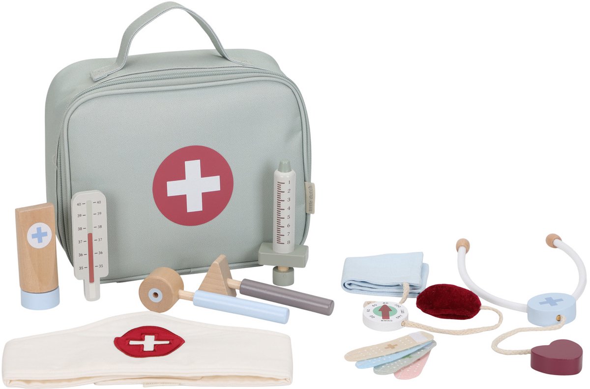Speelgoed doktorenset met tas en accessoires.