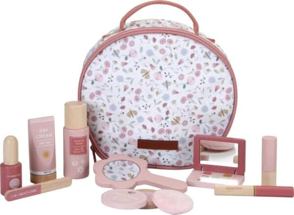 Roze make-up speelset met bloemen toilettas.