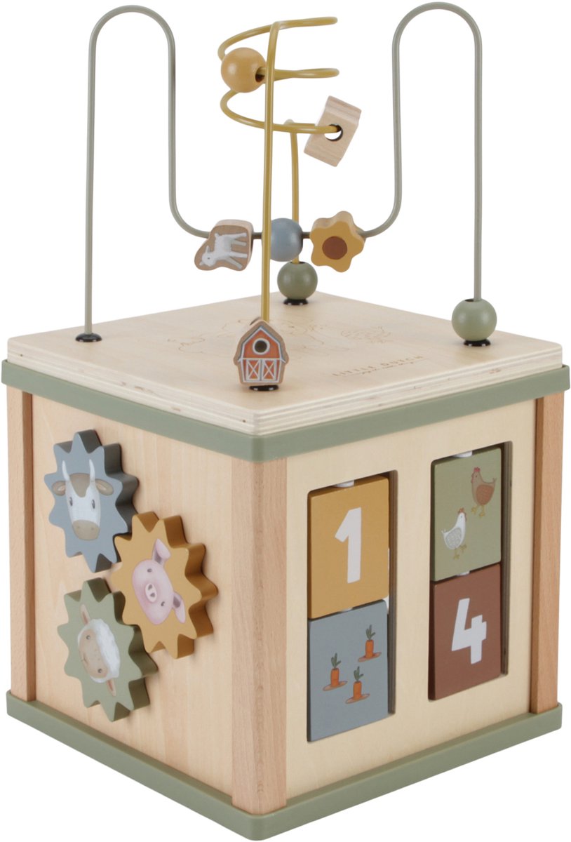 Cube d'activités en bois avec spirale à perles et chiffres