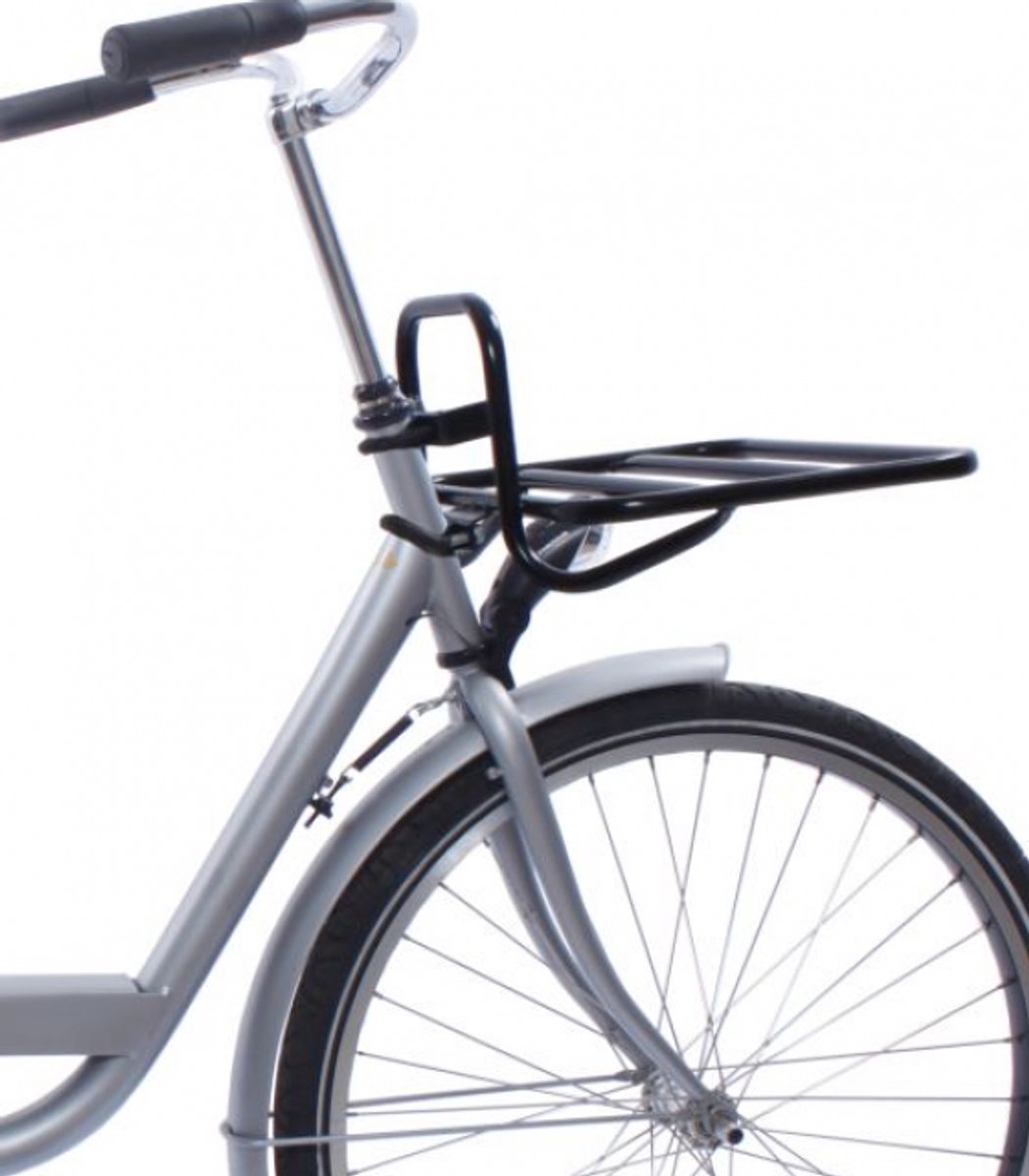 Voorkant fiets met zwarte voordrager