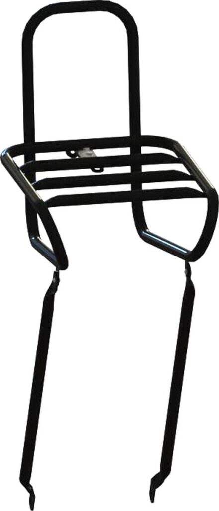 Black metal front bike rack with brackets