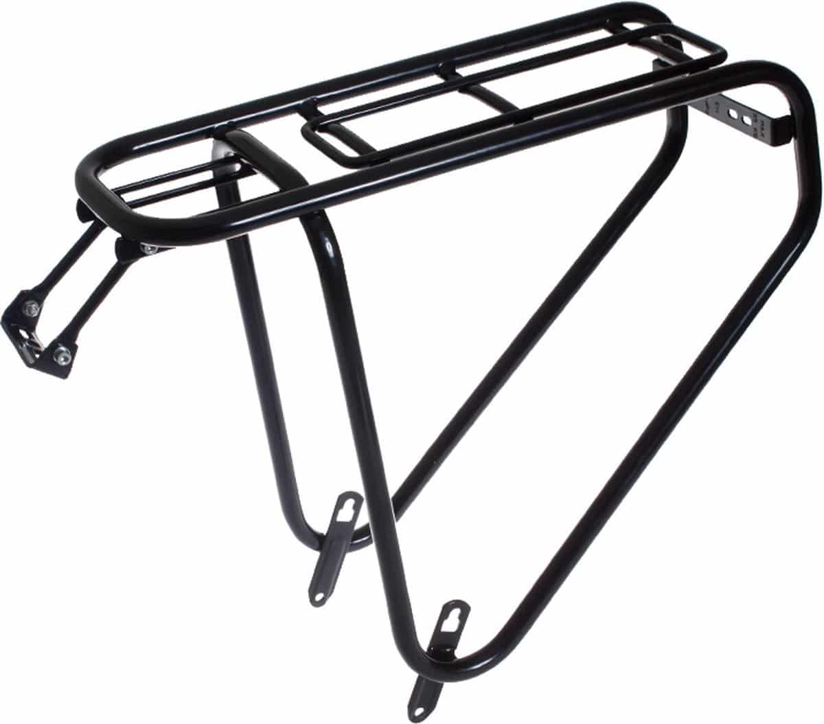 Zwart metalen fietsbagagedrager voor achterop de fiets.
