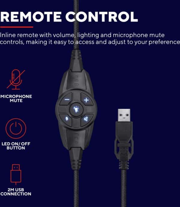 Bediening voor microfoon en verlichting met USB-aansluiting.