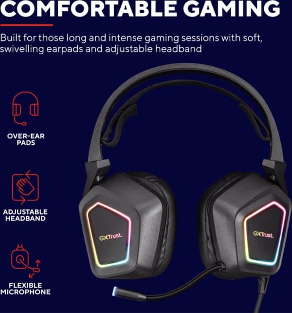 Comfortabele gaming-headset met verstelbare hoofdband en microfoon.