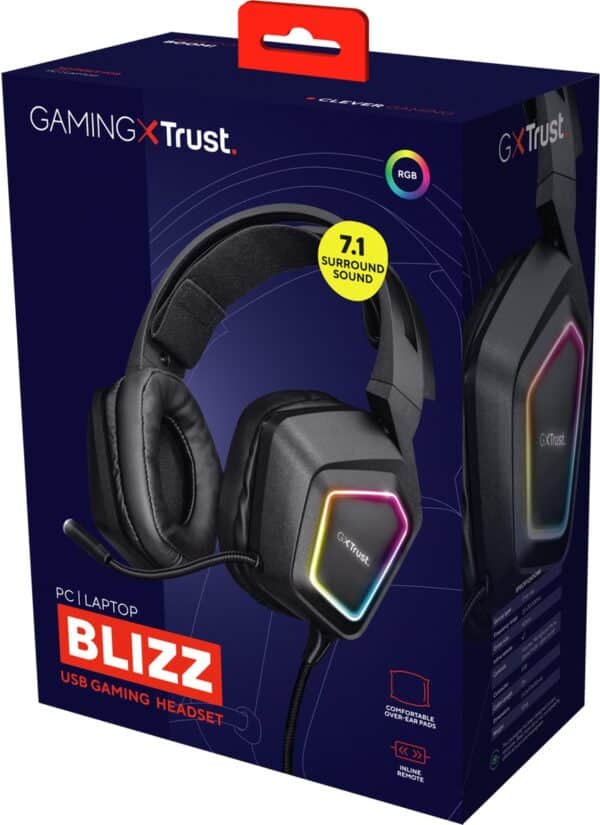 Trust Blizz gaming headset met 7.1 surround sound.