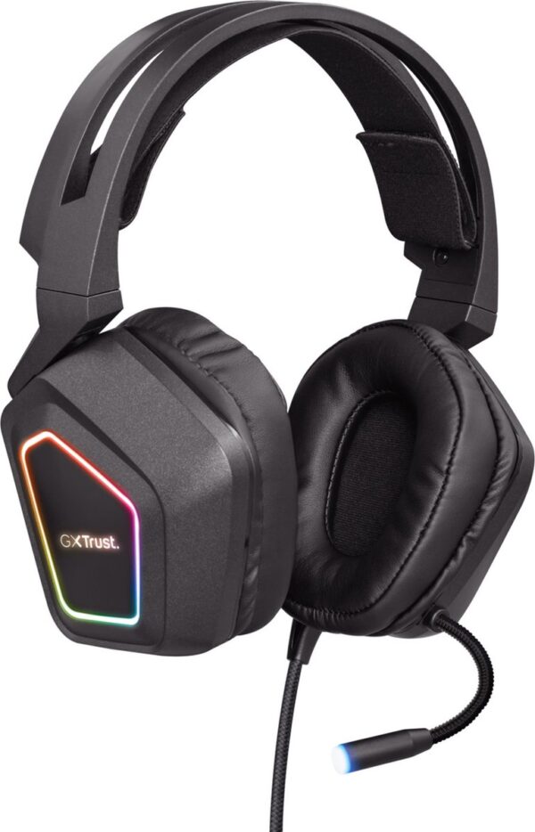 Zwarte gaming headset met RGB-verlichting en microfoon