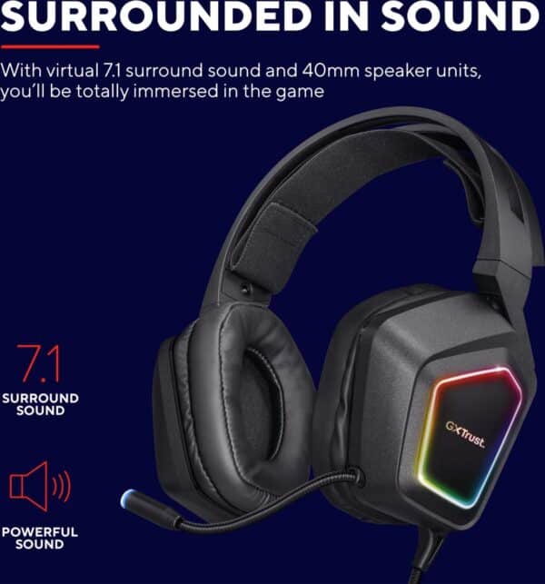 Gaming headset met 7.1 surround sound en RGB-verlichting.