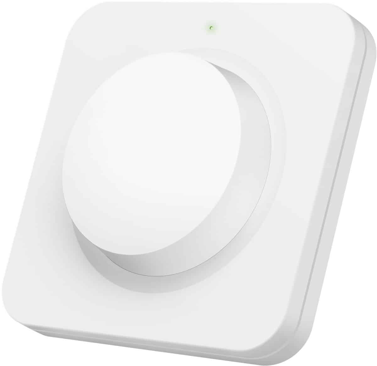 Wit vierkant apparaat met draaiknop en groene LED