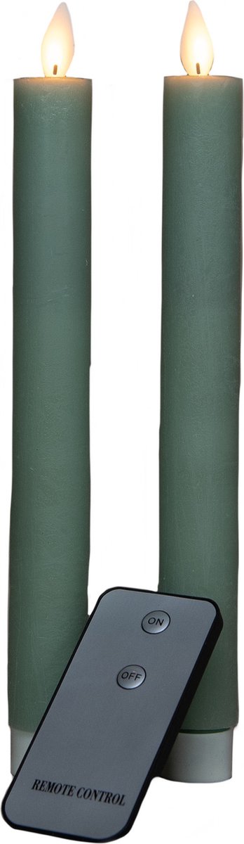 Two green LED dinner candles with a remote control