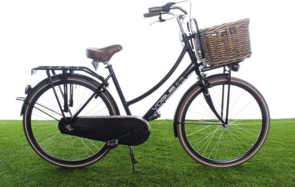 Vintage fiets met mand op groen gras