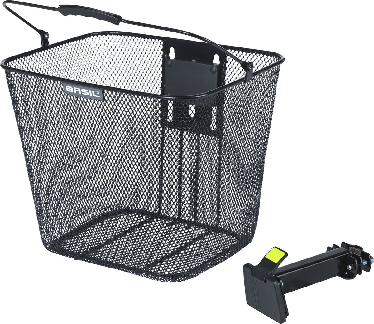 Zwarte fietsmand met bevestigingssysteem