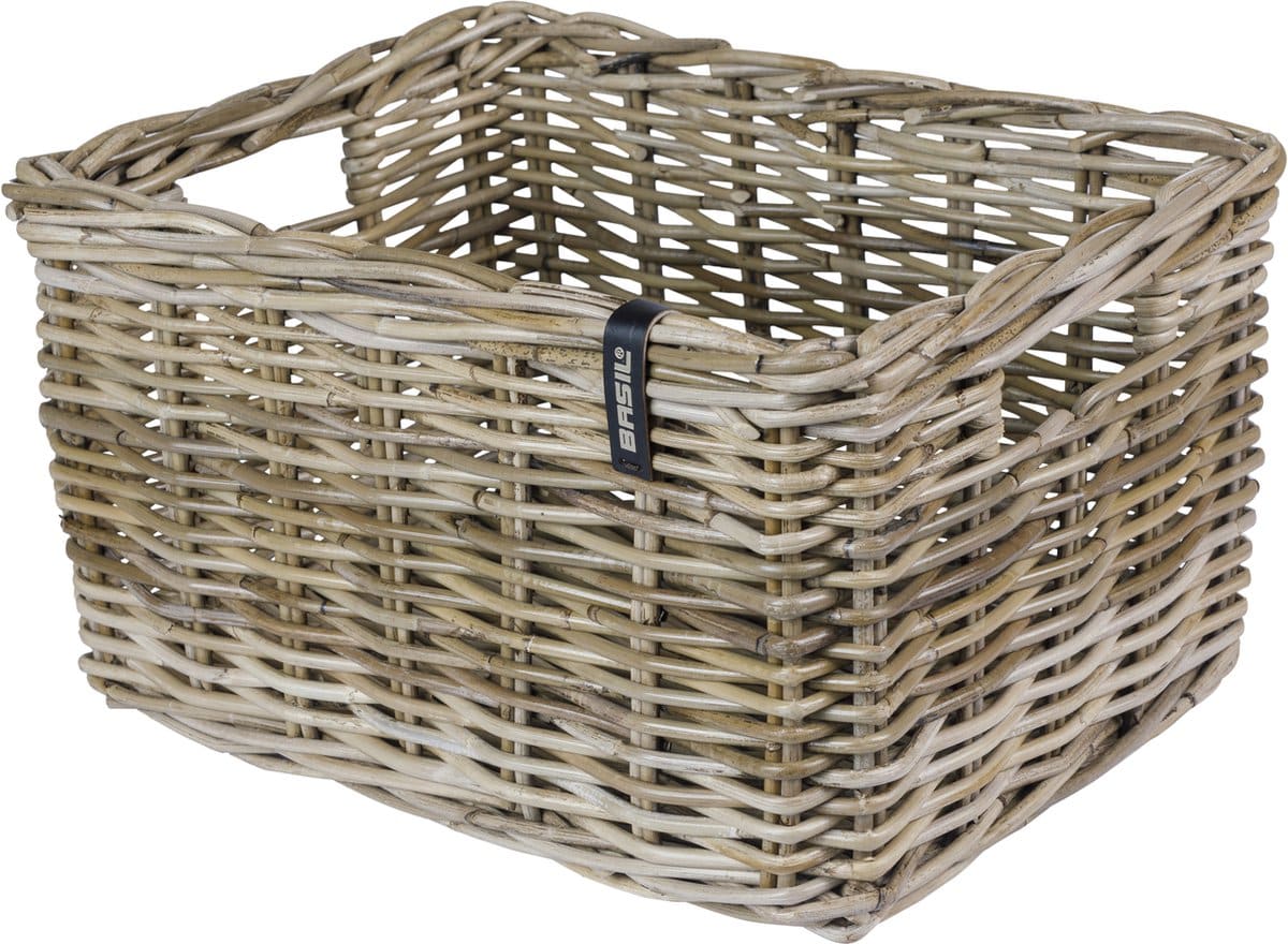 Rieten fietsmand in naturel tinten.