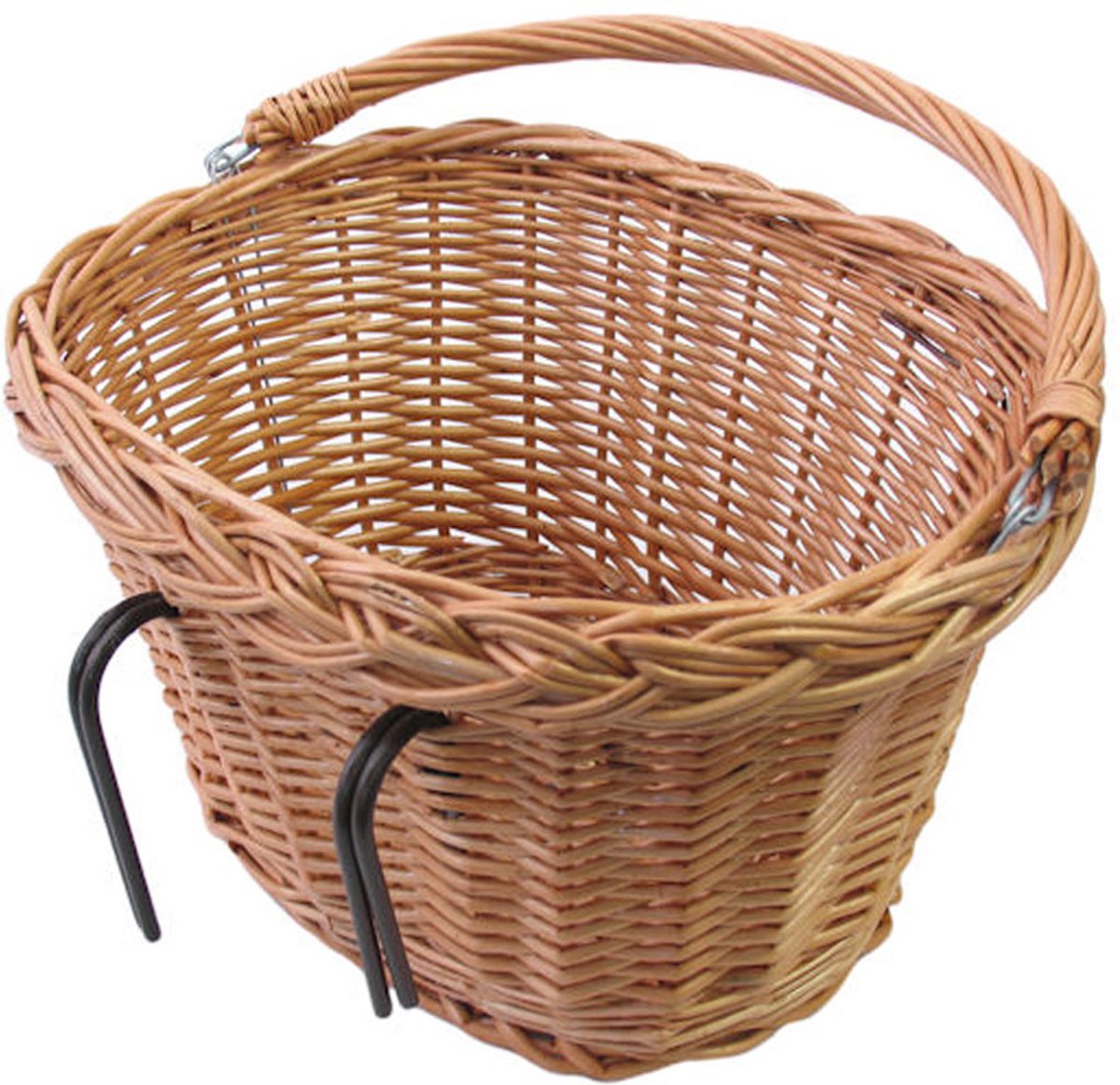 Wicker bike basket with handle and hooks
