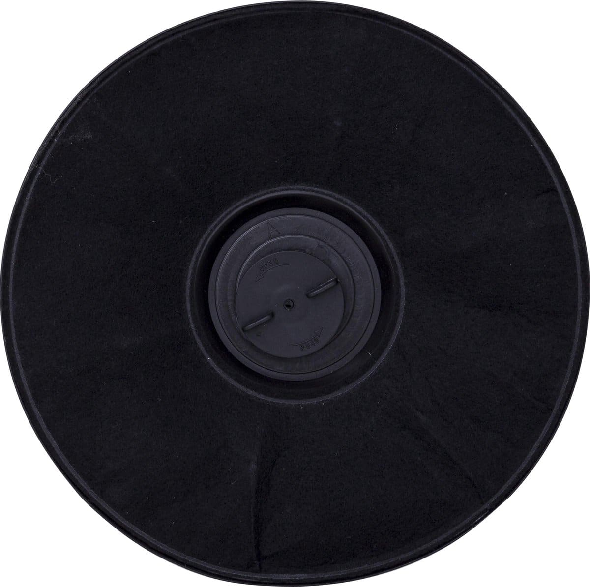 Zwart, rond stoelkussen met bevestigingsknop.