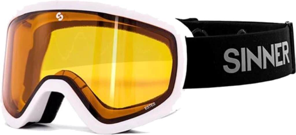 Ski goggles met oranje glazen en zwart frame