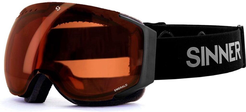 Ski goggles met oranje glazen op zwarte band