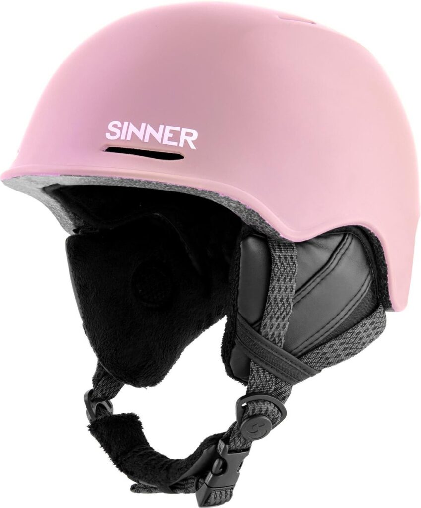 Roze skihelm met verstelbare kinbanden