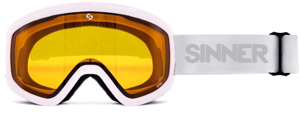 Witte skibril met gele lens en SINNER-band