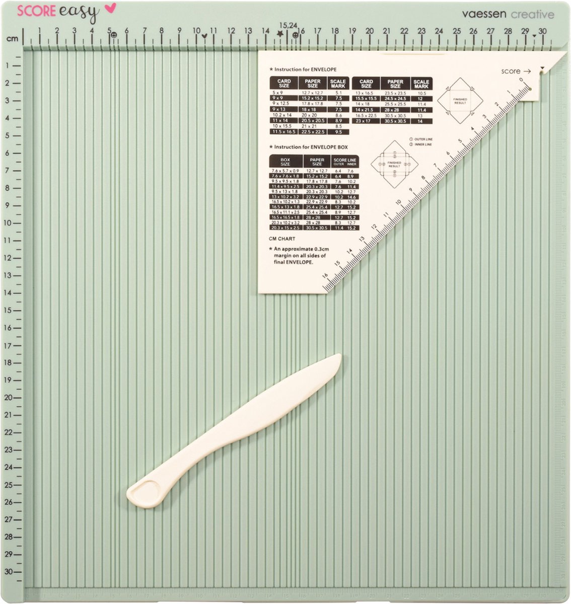 Scorebord met meetliniaal en vouwtool.