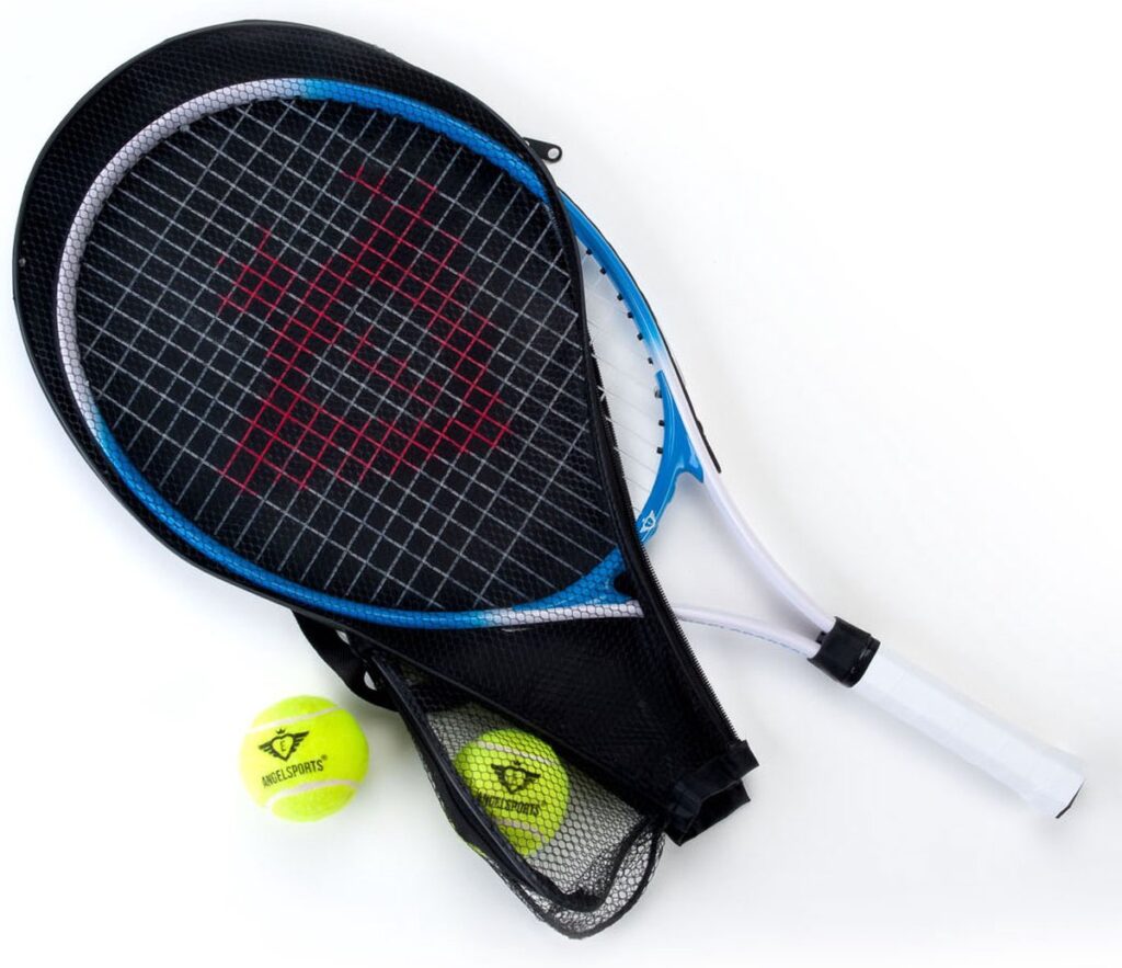 Tennisracket met hoes en tennisballen