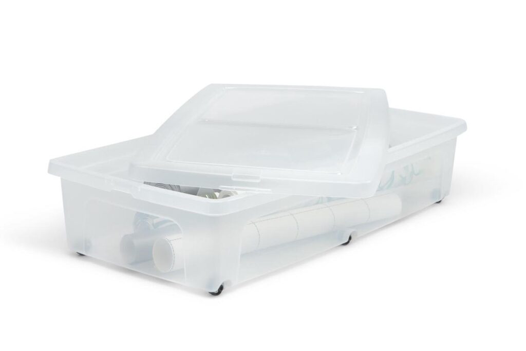 Transparante opbergdoos met deksel en wieltjes