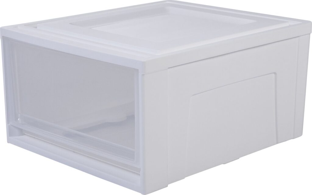 Witte kunststof opbergbox met transparante lade