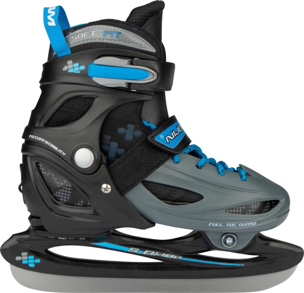 Patins à glace pour enfants noir-gris avec des touches de bleu