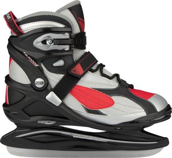 Rood-zwarte noren schaatsen, zijaanzicht