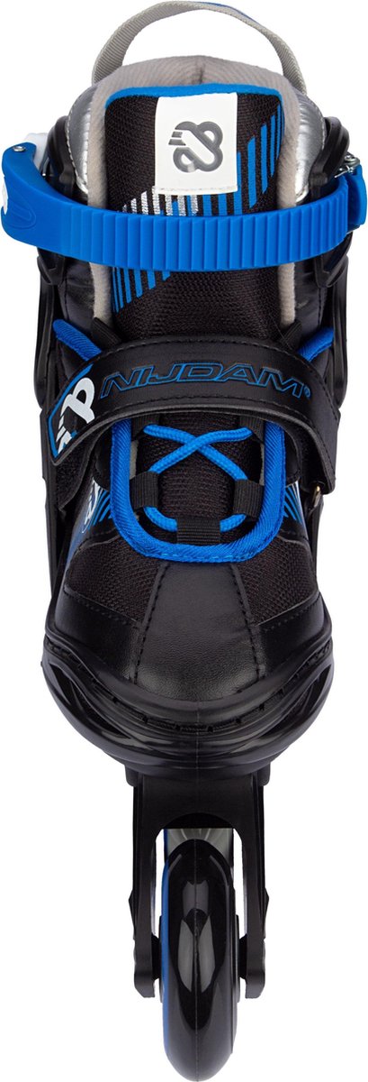 Black inline skates with blue accents