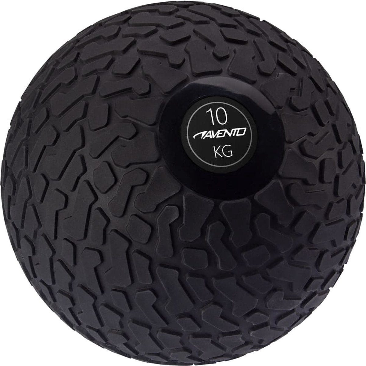 Black 10-kg medicine ball with a coarse texture