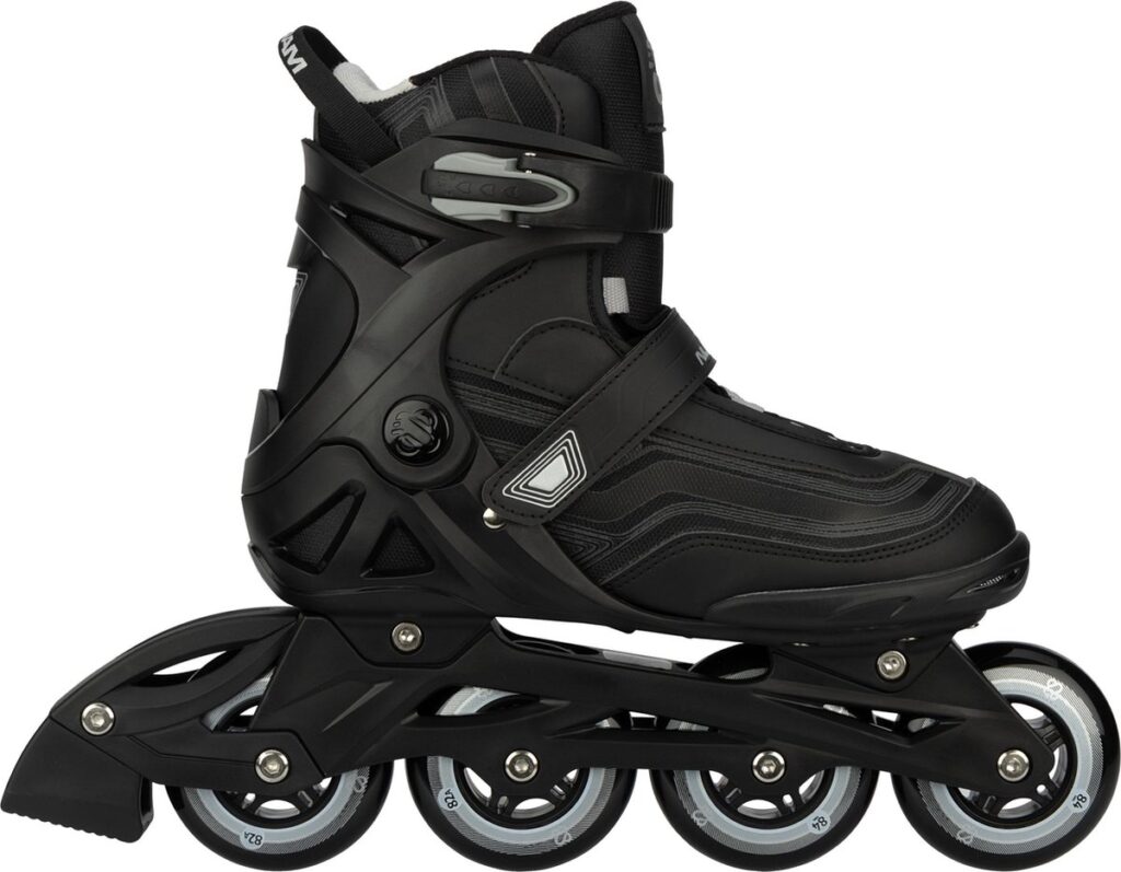 Black inline skates with four wheels