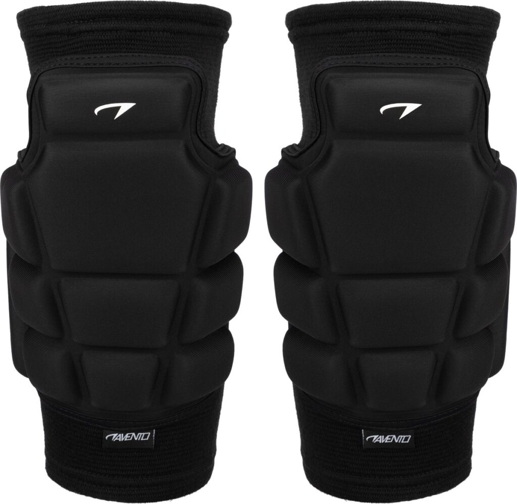 Black knee pads with foam pads for sports safety.
