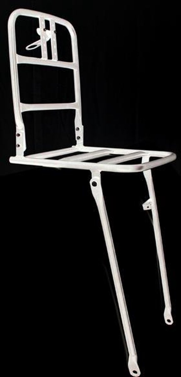Witte metalen fiets bagagedrager met steunen