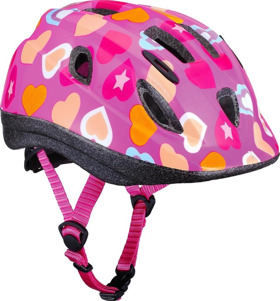 Roze kinderfietshelm met hartjes en sterren