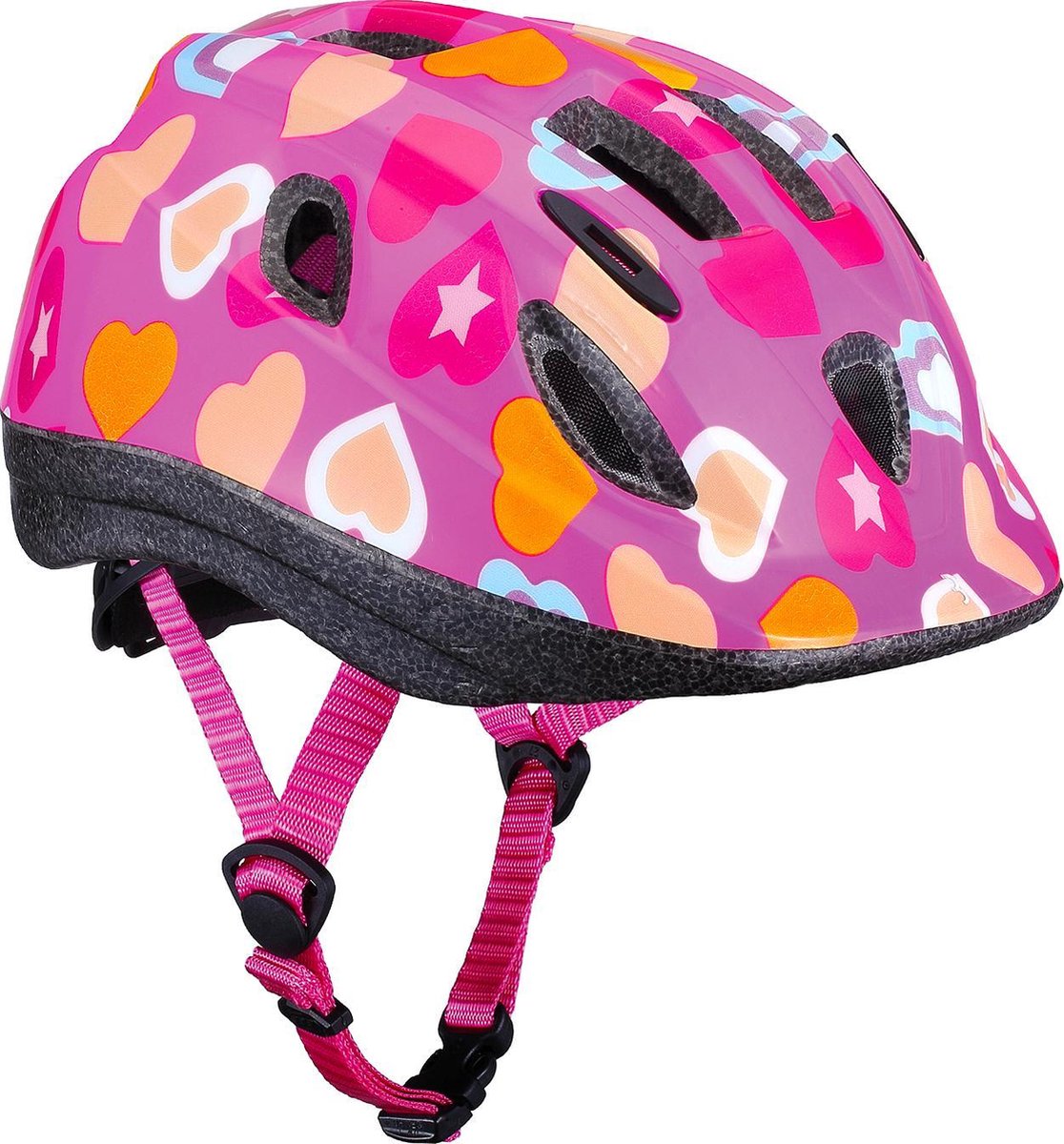 Roze kinderfietshelm met hartjes en sterren