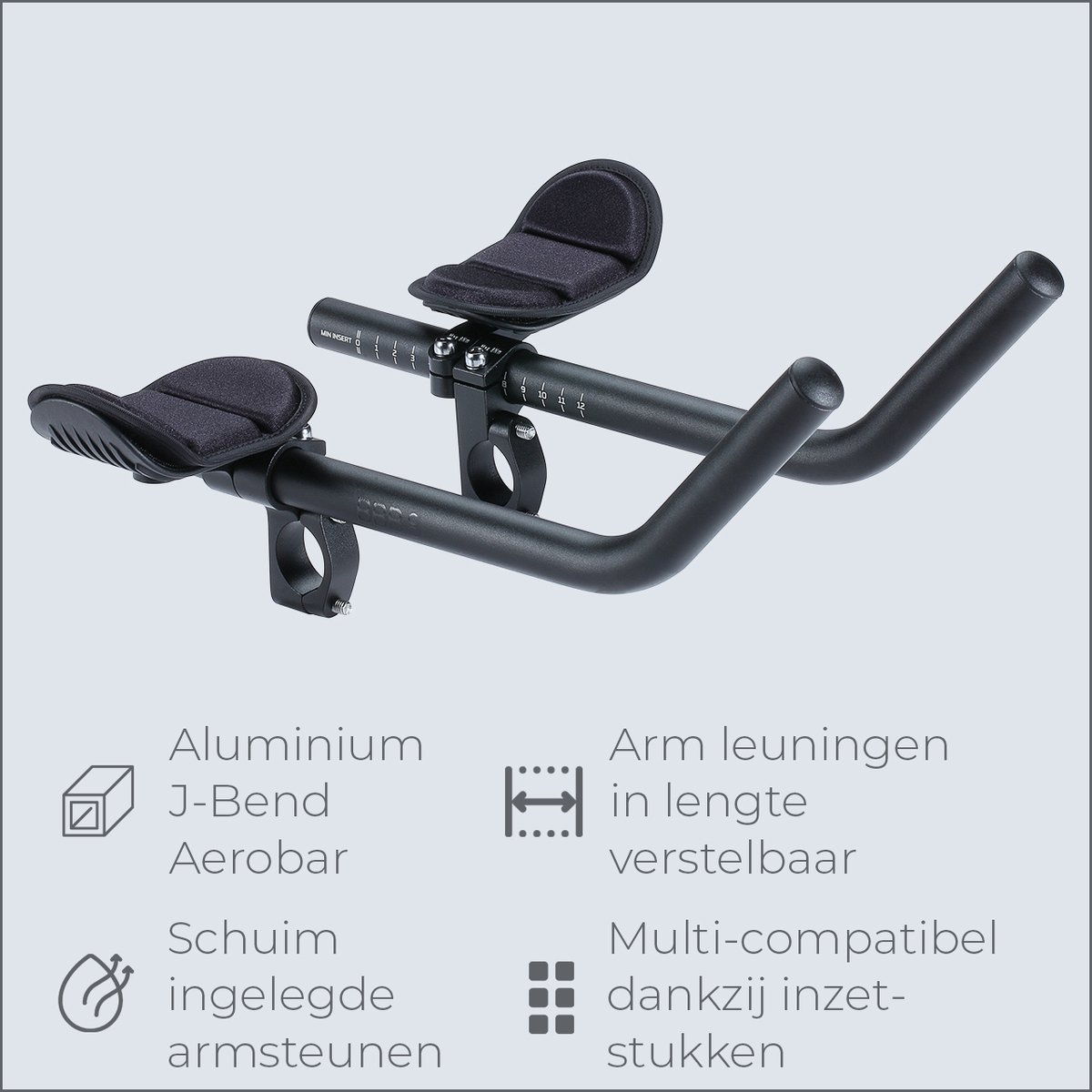 Aluminium J-bend aerobar met verstelbare armsteunen