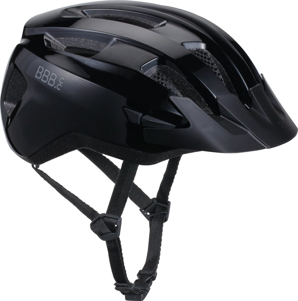 Zwarte fietshelm met vizier en kinband
