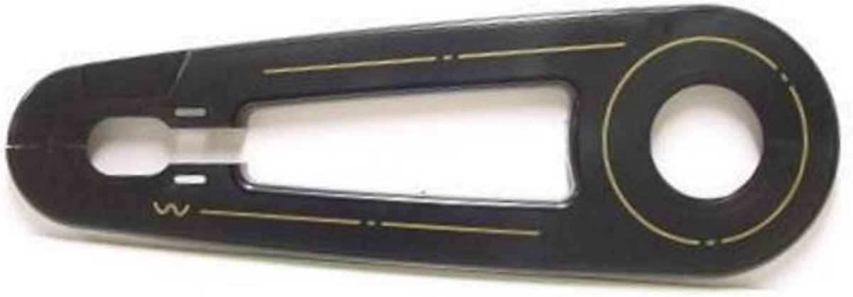 Black metal sewing machine stitch plate with an opening