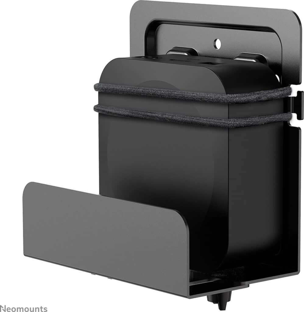 Zwarte houder voor een apparaat aan de muur