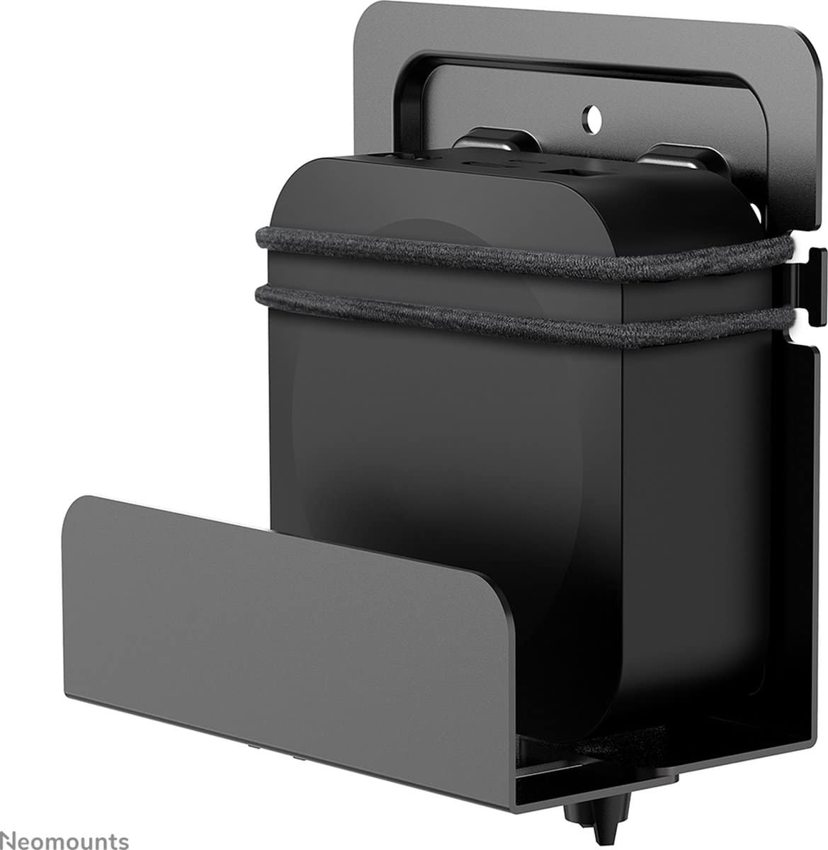 Zwarte houder voor een apparaat aan de muur