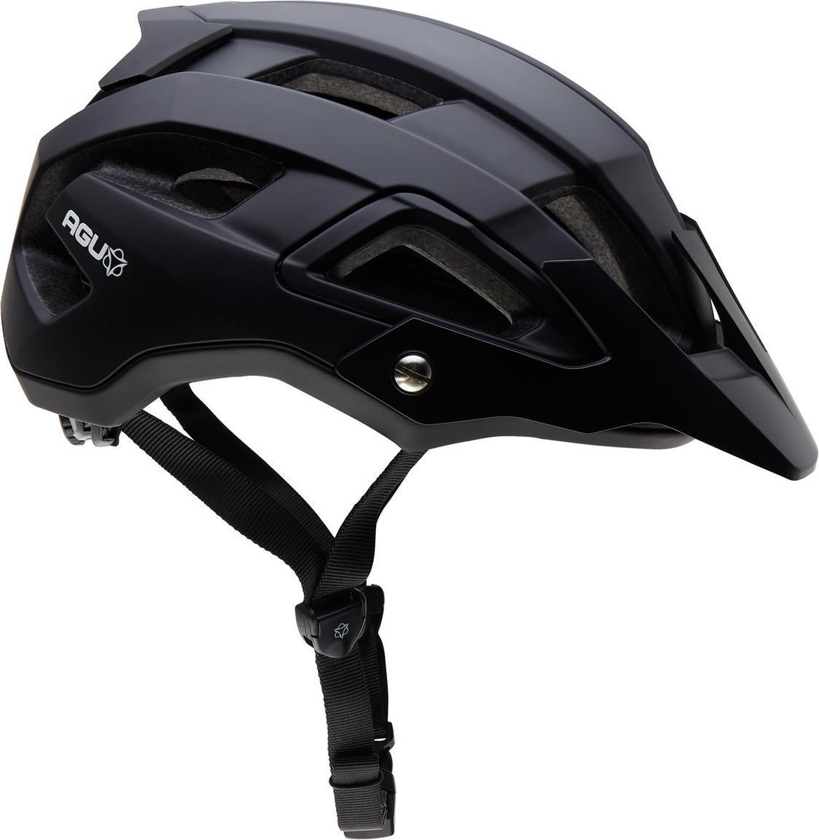 Zwarte mountainbikehelm met vizier en ventilatieopeningen